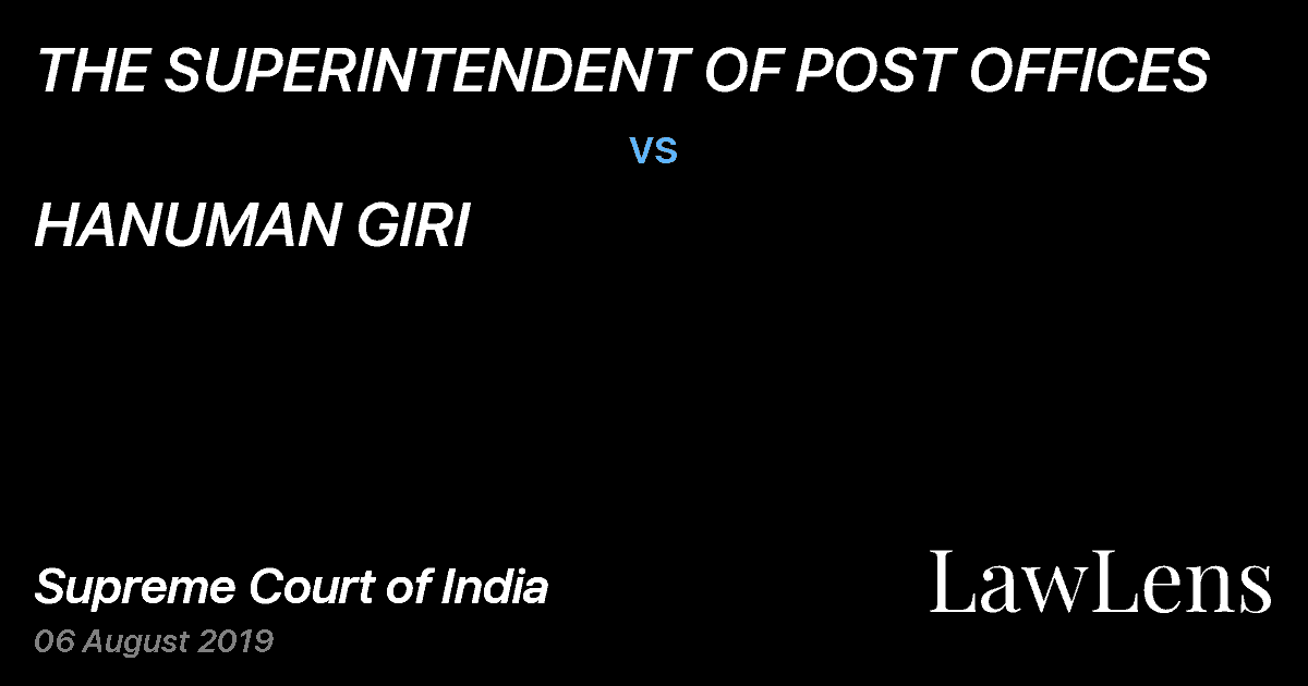 Preview image for THE SUPERINTENDENT OF POST OFFICES vs. HANUMAN GIRI