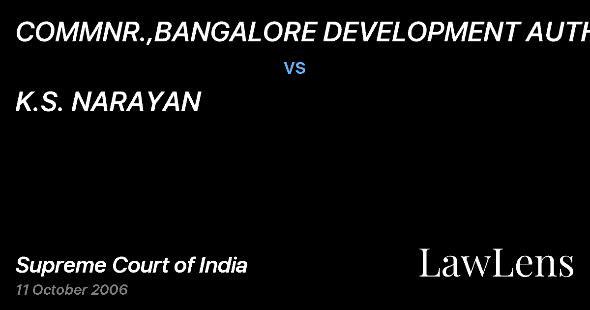 Preview image for COMMNR.,BANGALORE DEVELOPMENT AUTHORITY vs. K.S. NARAYAN