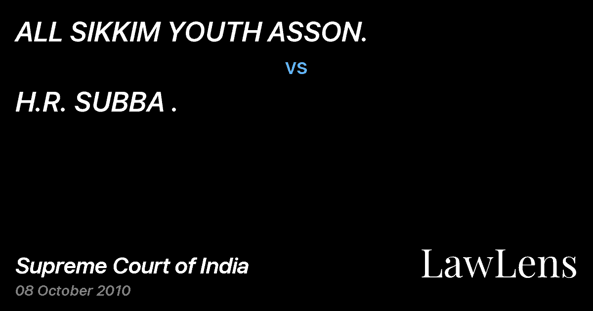 Preview image for ALL SIKKIM YOUTH ASSON. vs. H.R. SUBBA .