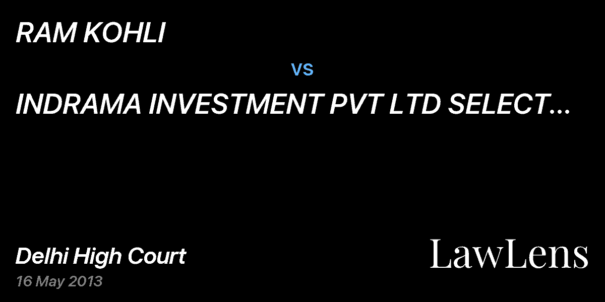 Preview image for RAM KOHLI vs. INDRAMA INVESTMENT PVT LTD SELECT HOLIDAY RESORTS LTD