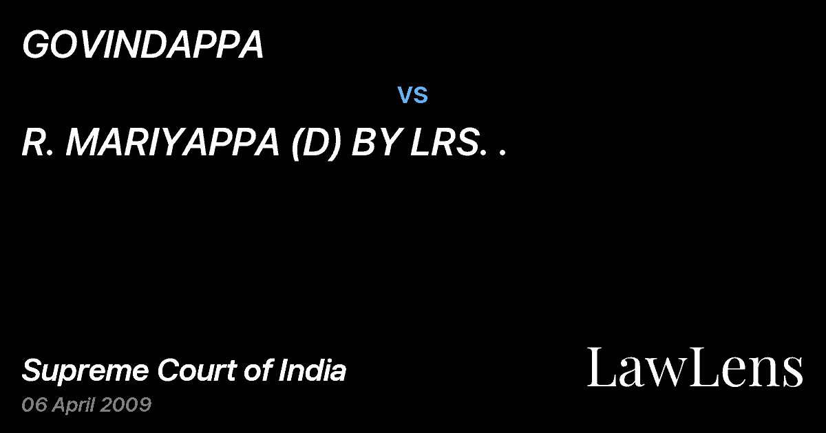 Preview image for GOVINDAPPA vs. R. MARIYAPPA (D) BY LRS. .