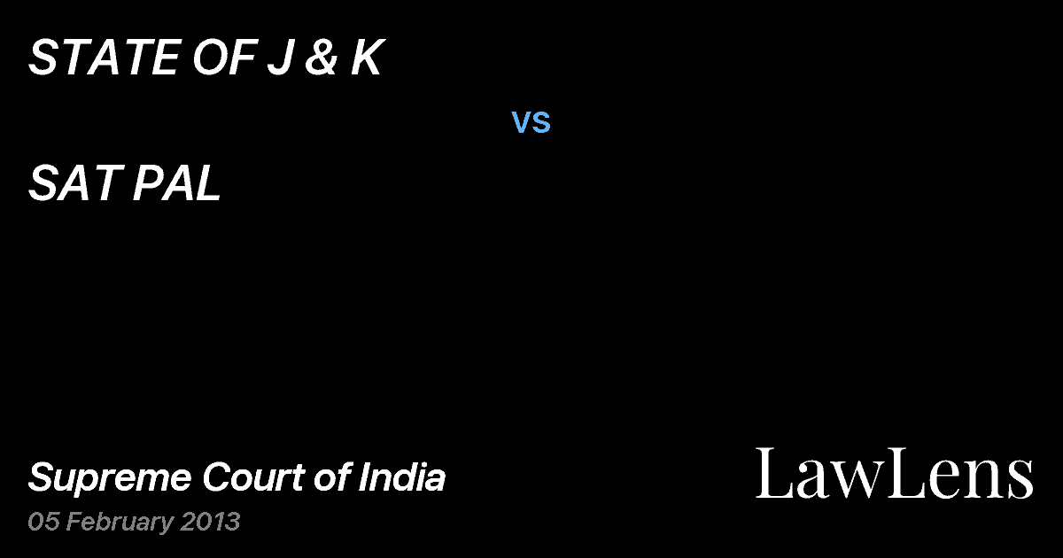 Preview image for STATE OF J & K vs. SAT PAL