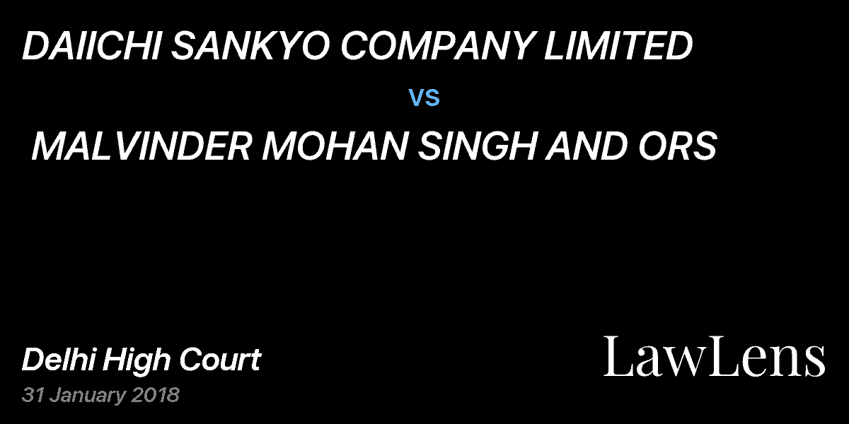 Preview image for DAIICHI SANKYO COMPANY LIMITED  vs.  MALVINDER MOHAN SINGH AND ORS