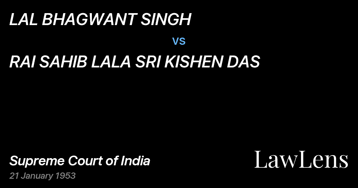 Preview image for LAL BHAGWANT SINGH vs. RAI SAHIB LALA SRI KISHEN DAS