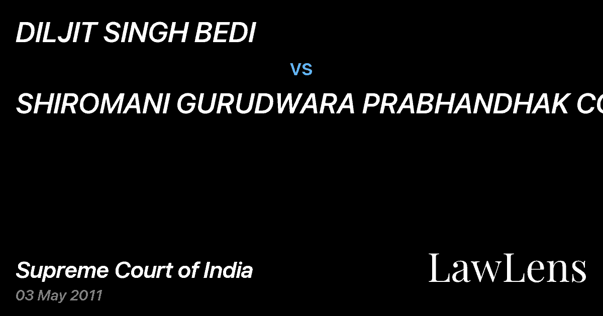 Preview image for DILJIT SINGH BEDI vs. SHIROMANI GURUDWARA PRABHANDHAK COMMTEE.