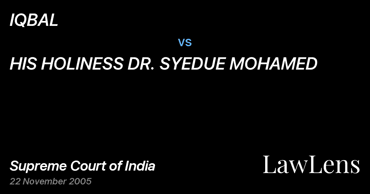 Preview image for IQBAL vs. HIS HOLINESS DR. SYEDUE MOHAMED