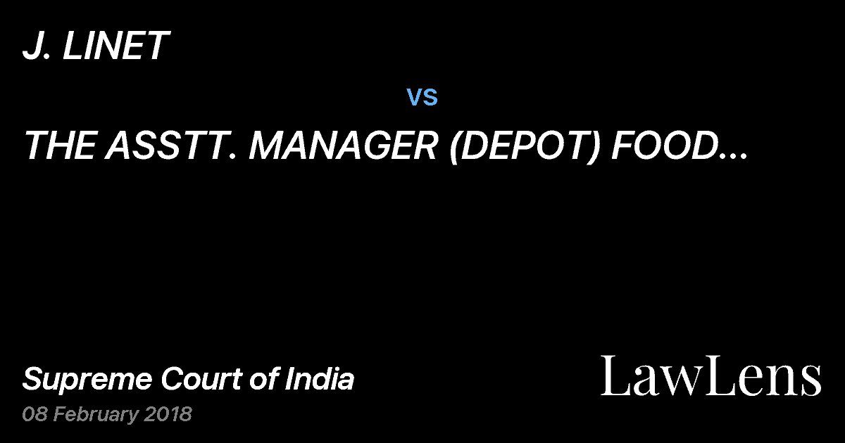 Preview image for J. LINET vs. THE ASSTT. MANAGER (DEPOT) FOOD CORP. OF INDIA