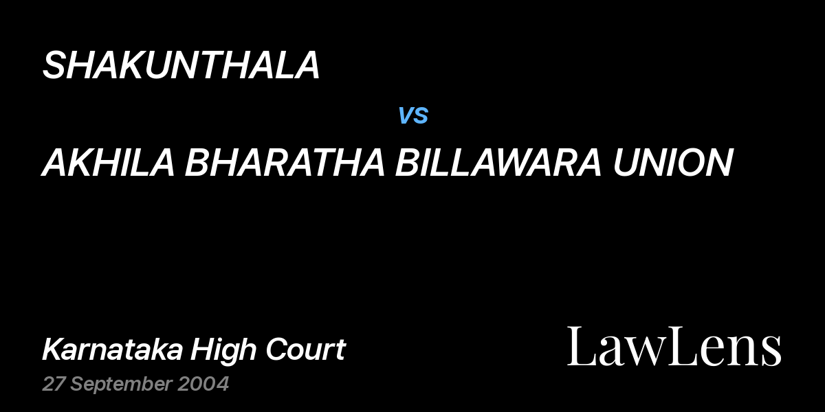 Preview image for SHAKUNTHALA vs. AKHILA BHARATHA BILLAWARA UNION