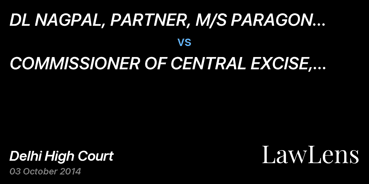 Preview image for DL NAGPAL, PARTNER, M/S PARAGON CABLE COMPANY vs. COMMISSIONER OF CENTRAL EXCISE, NEW DELHI