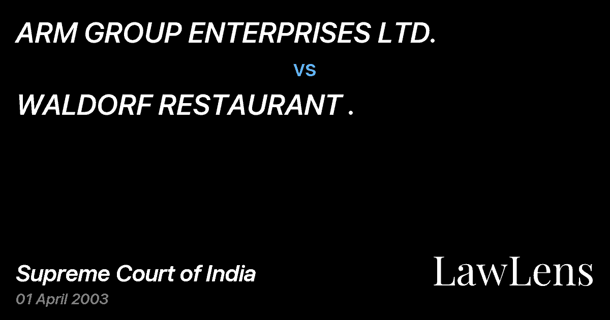 Preview image for ARM GROUP ENTERPRISES LTD. vs. WALDORF RESTAURANT .