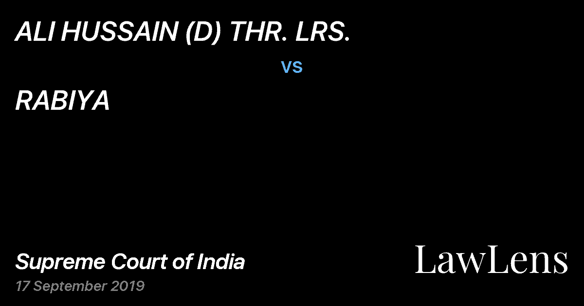 Preview image for ALI HUSSAIN (D) THR. LRS. vs. RABIYA