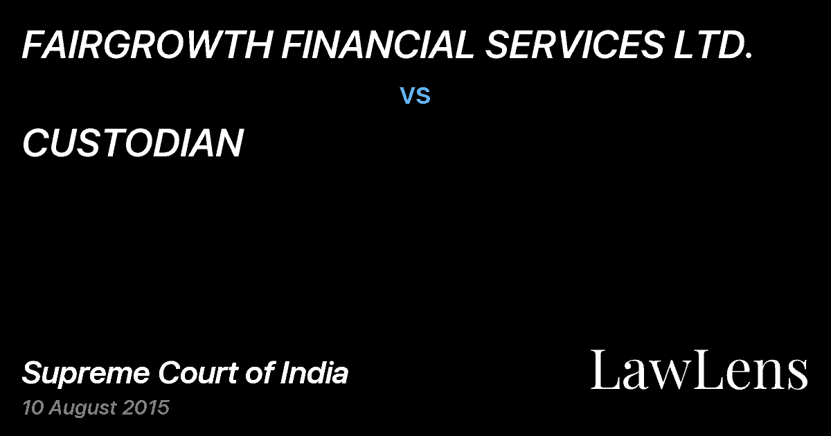 Preview image for FAIRGROWTH FINANCIAL SERVICES LTD. vs. CUSTODIAN