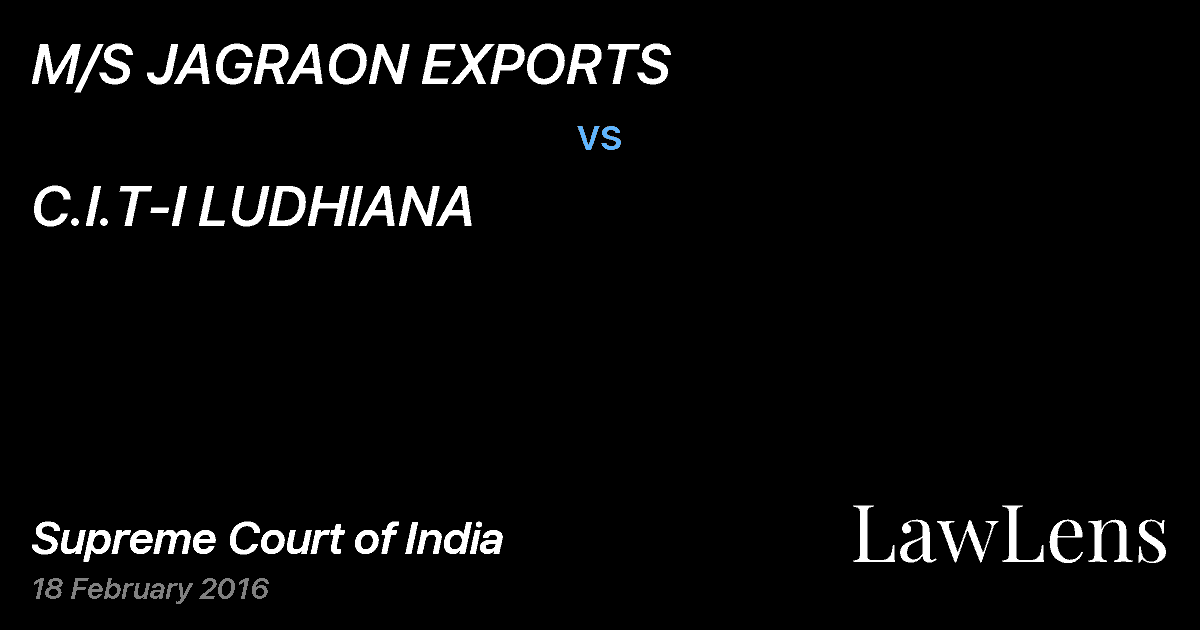 Preview image for M/S JAGRAON EXPORTS vs. C.I.T-I LUDHIANA