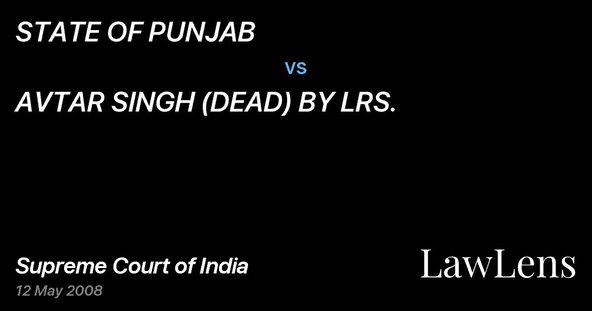 Preview image for STATE OF PUNJAB vs. AVTAR SINGH (DEAD) BY LRS.