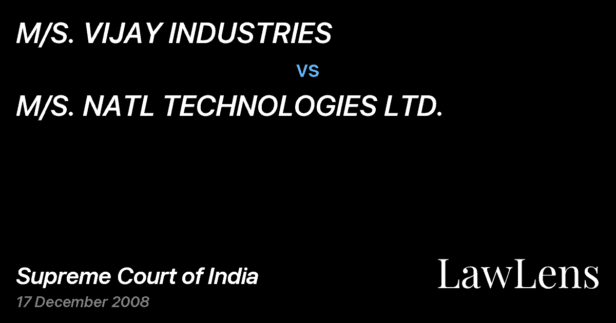 Preview image for M/S. VIJAY INDUSTRIES vs. M/S. NATL TECHNOLOGIES LTD.