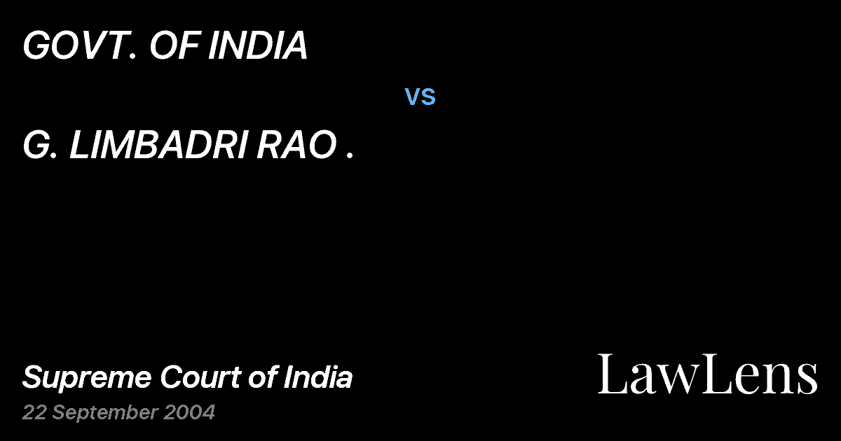 Preview image for GOVT. OF INDIA vs. G. LIMBADRI RAO .