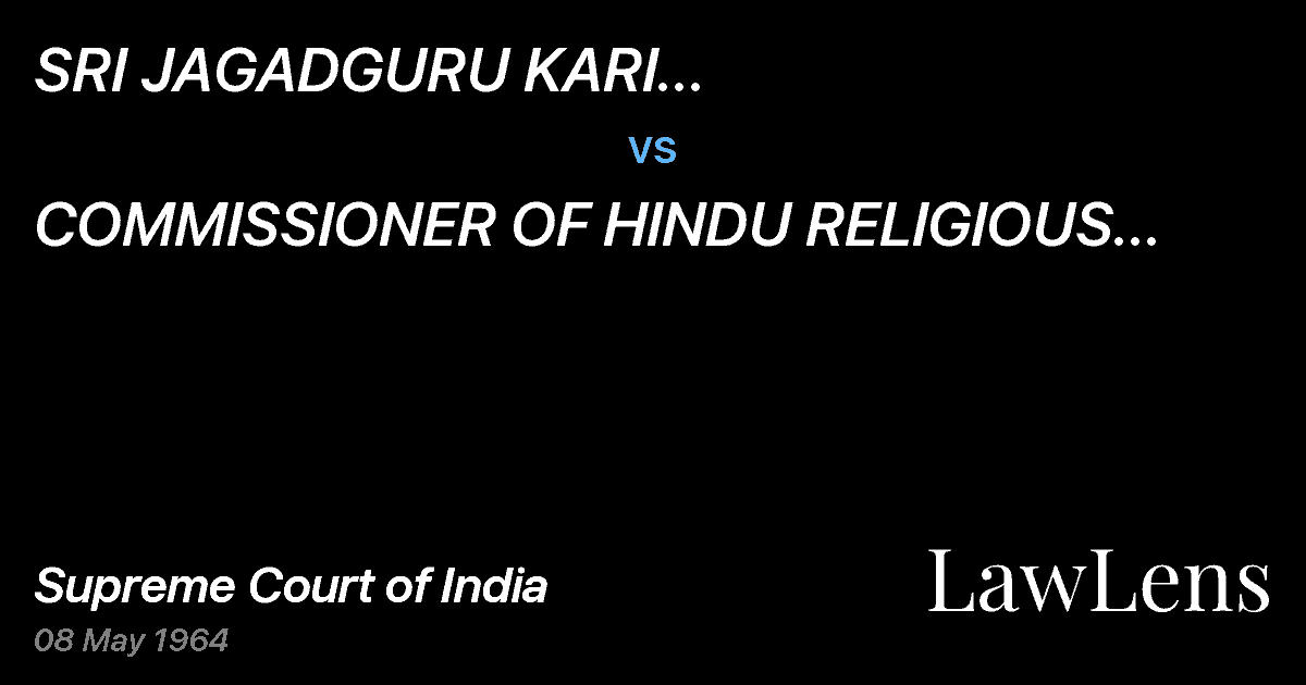Preview image for SRI JAGADGURU KARI BASAVARAJENDRASWAMI OF GAVIMUTT vs. COMMISSIONER  OF  HINDU	 RELIGIOUS  CHARITABLE	 ENDOWMENTS