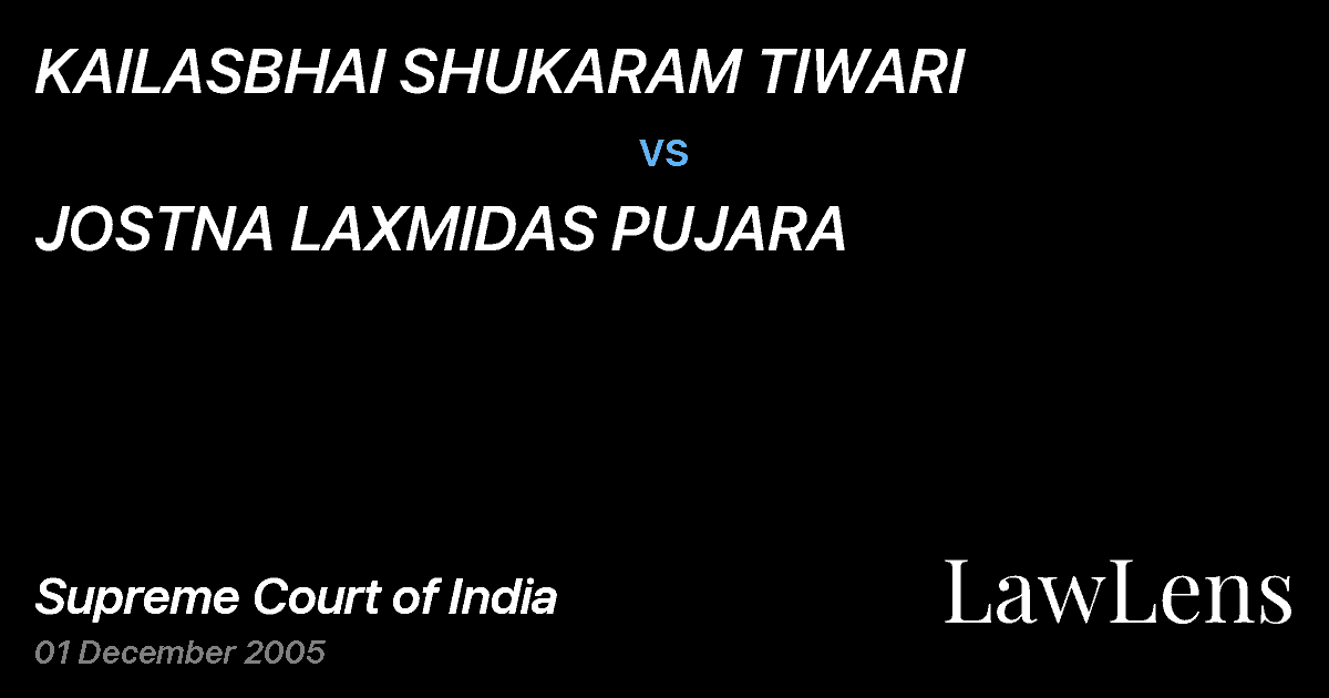 Preview image for KAILASBHAI SHUKARAM TIWARI vs. JOSTNA LAXMIDAS PUJARA