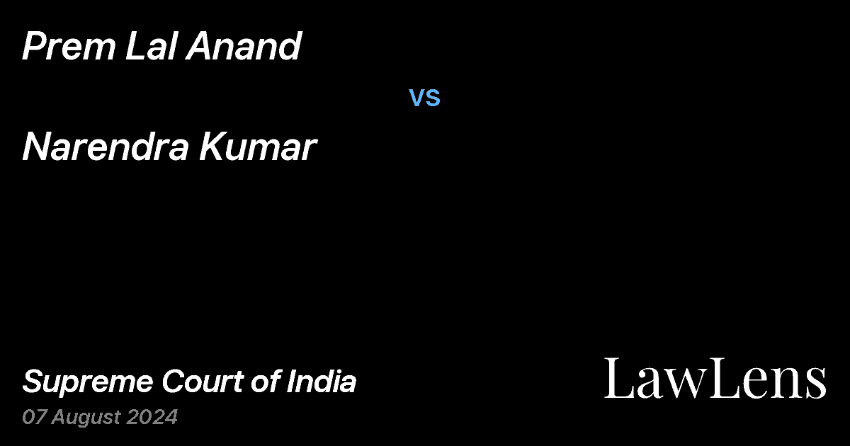 Preview image for Prem Lal Anand vs. Narendra Kumar