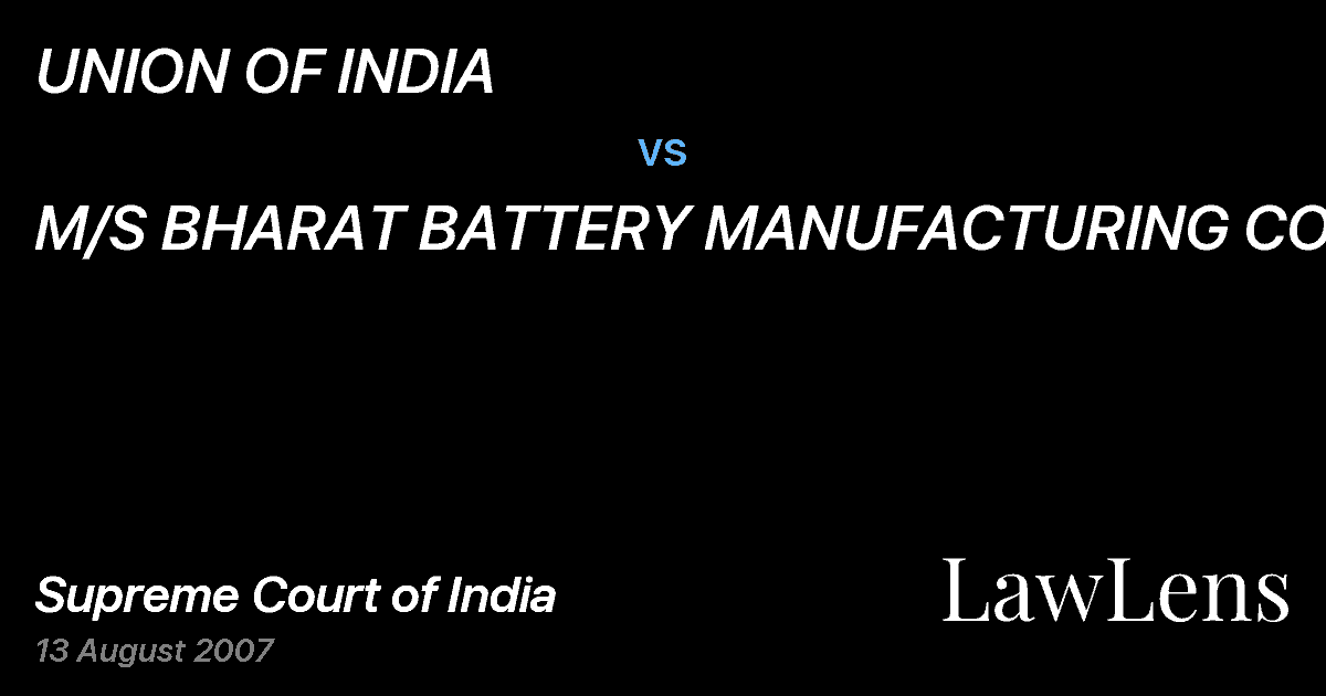 Preview image for UNION OF INDIA vs. M/S BHARAT BATTERY MANUFACTURING CO.P.LT