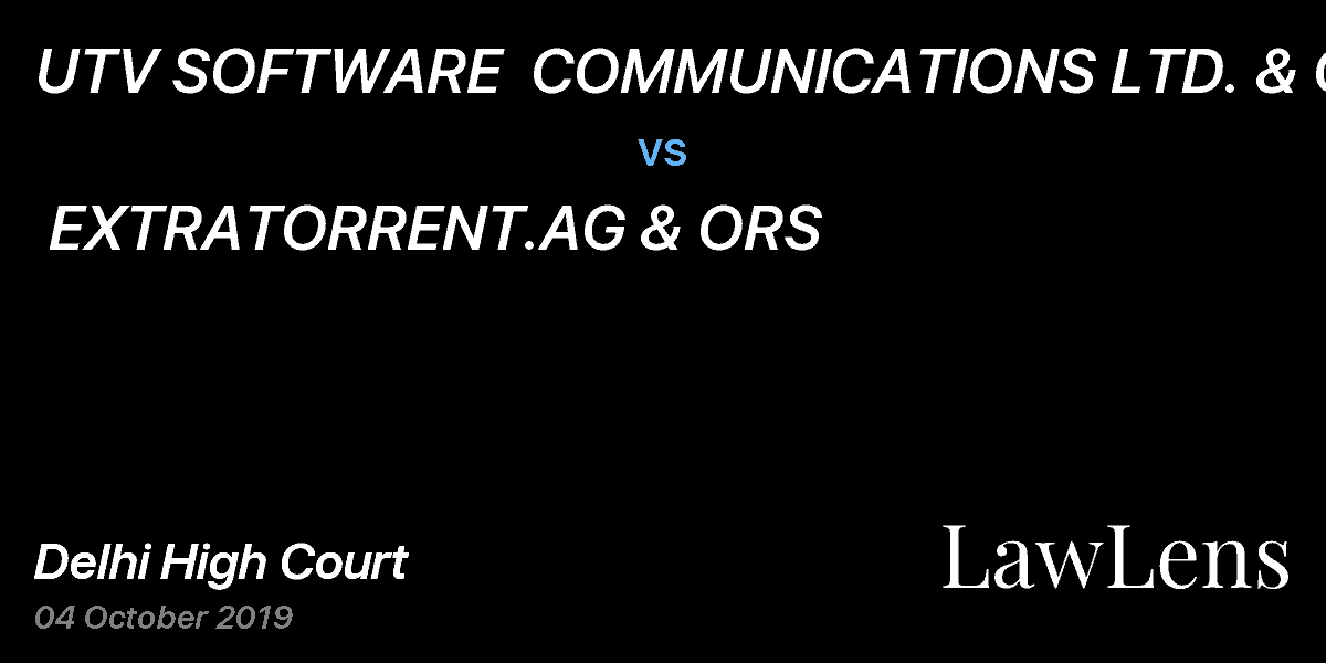 Preview image for UTV SOFTWARE  COMMUNICATIONS LTD. & ORS  vs.  EXTRATORRENT.AG & ORS