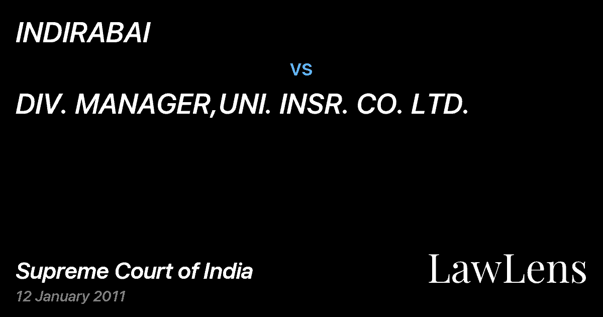 Preview image for INDIRABAI vs. DIV. MANAGER,UNI. INSR. CO. LTD.