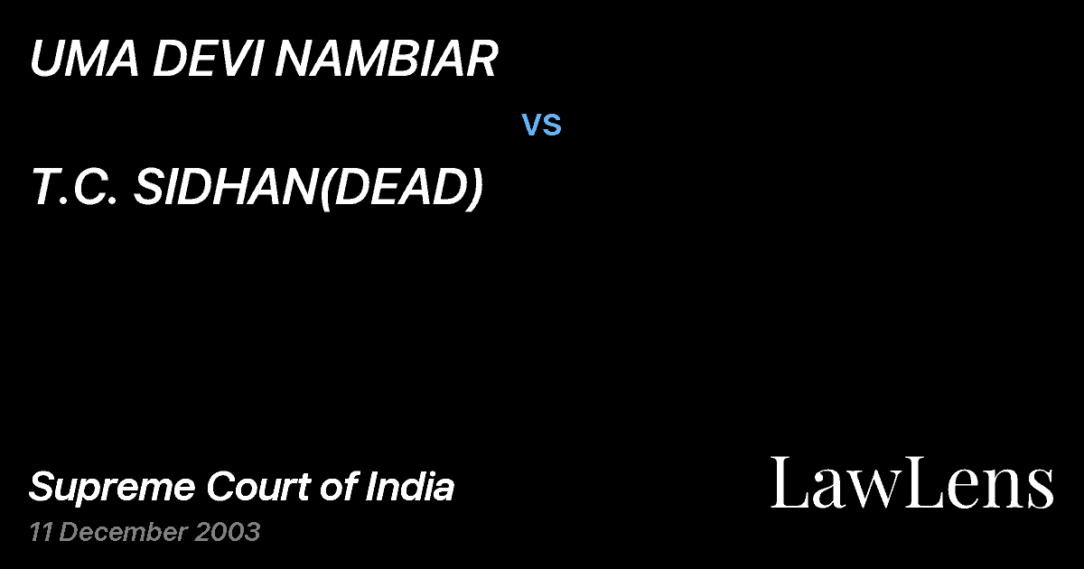 Preview image for UMA DEVI NAMBIAR vs. T.C. SIDHAN(DEAD)