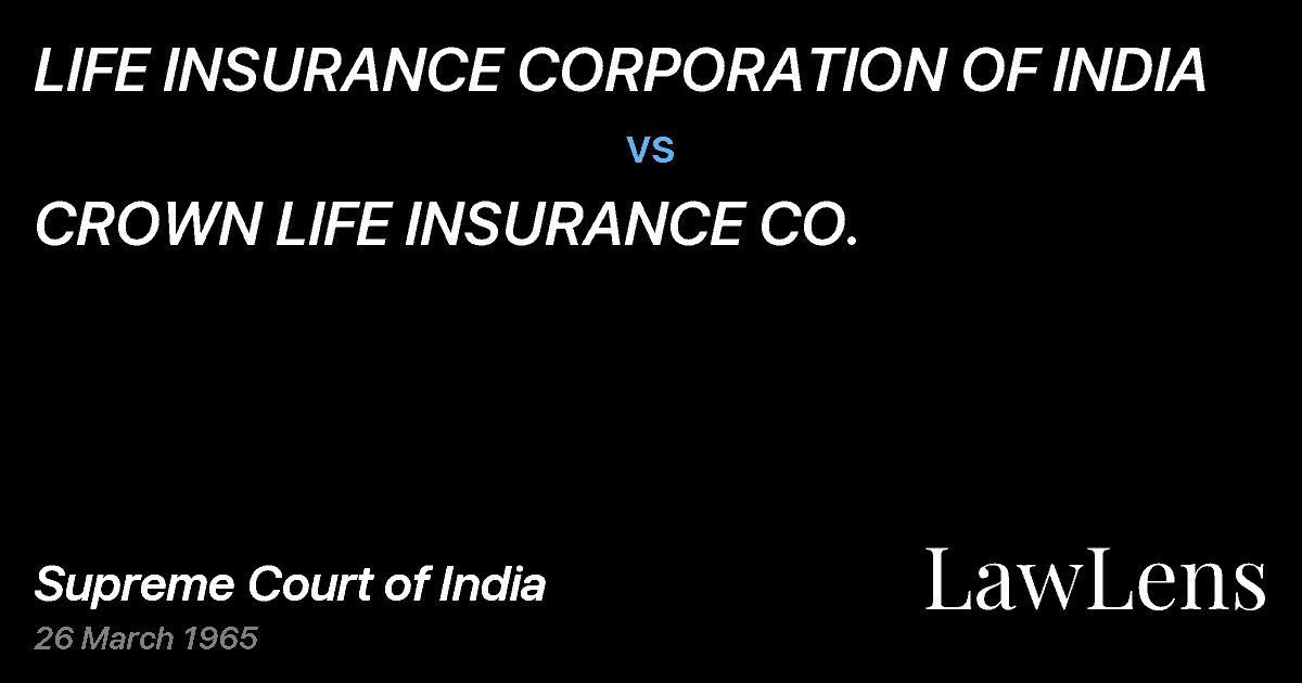 Preview image for LIFE INSURANCE CORPORATION OF INDIA vs. CROWN LIFE INSURANCE CO.