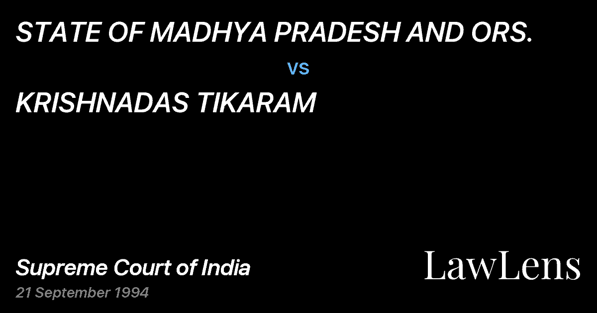 Preview image for STATE OF MADHYA PRADESH AND ORS. vs. KRISHNADAS TIKARAM