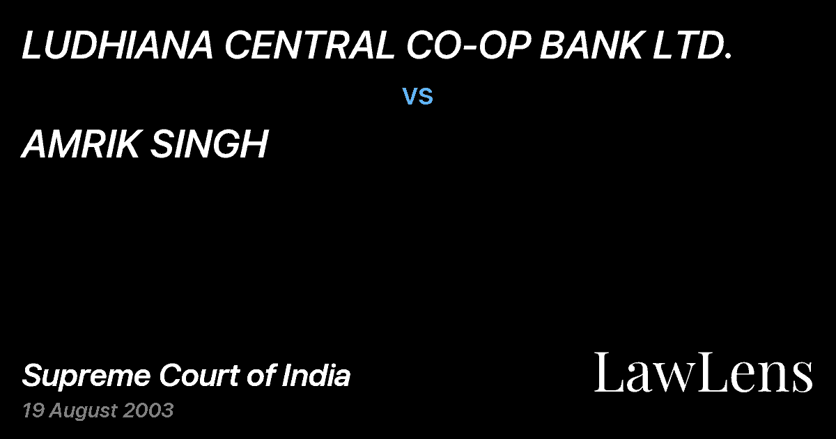 Preview image for LUDHIANA CENTRAL CO-OP BANK LTD. vs. AMRIK SINGH