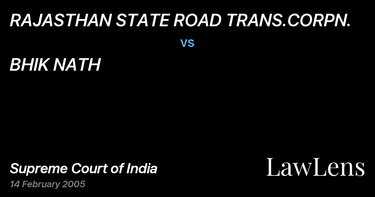 Preview image for RAJASTHAN STATE ROAD TRANS.CORPN. vs. BHIK NATH