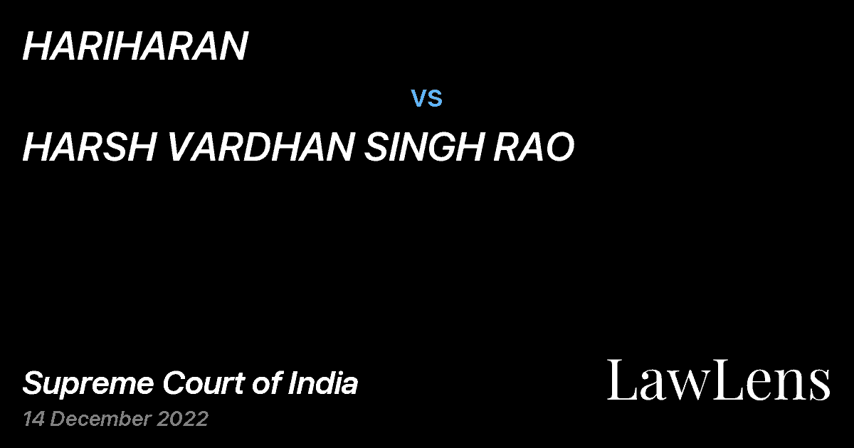 Preview image for HARIHARAN vs. HARSH VARDHAN SINGH RAO