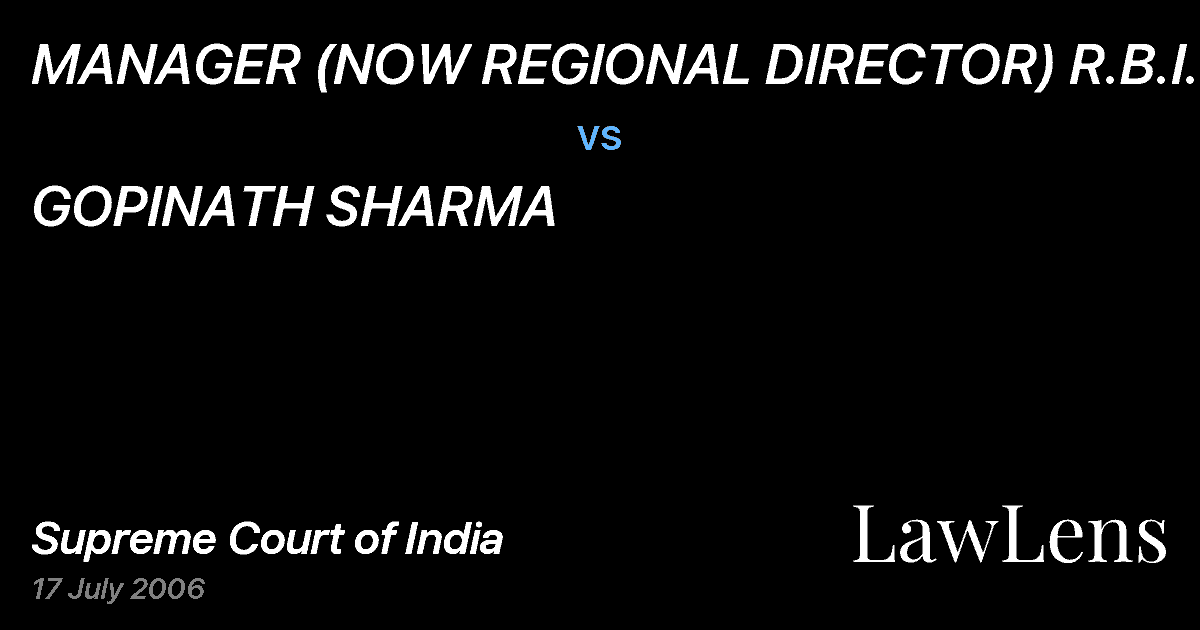 Preview image for MANAGER (NOW REGIONAL DIRECTOR) R.B.I. vs. GOPINATH SHARMA