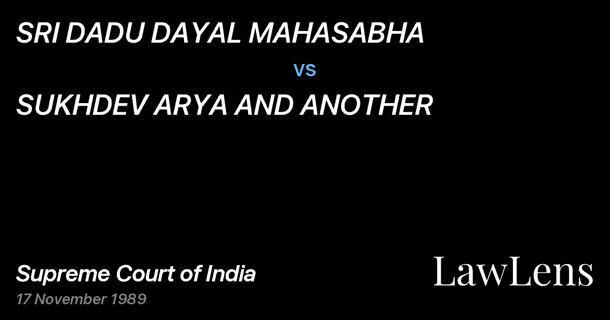 Preview image for SRI DADU DAYAL MAHASABHA vs. SUKHDEV ARYA AND ANOTHER