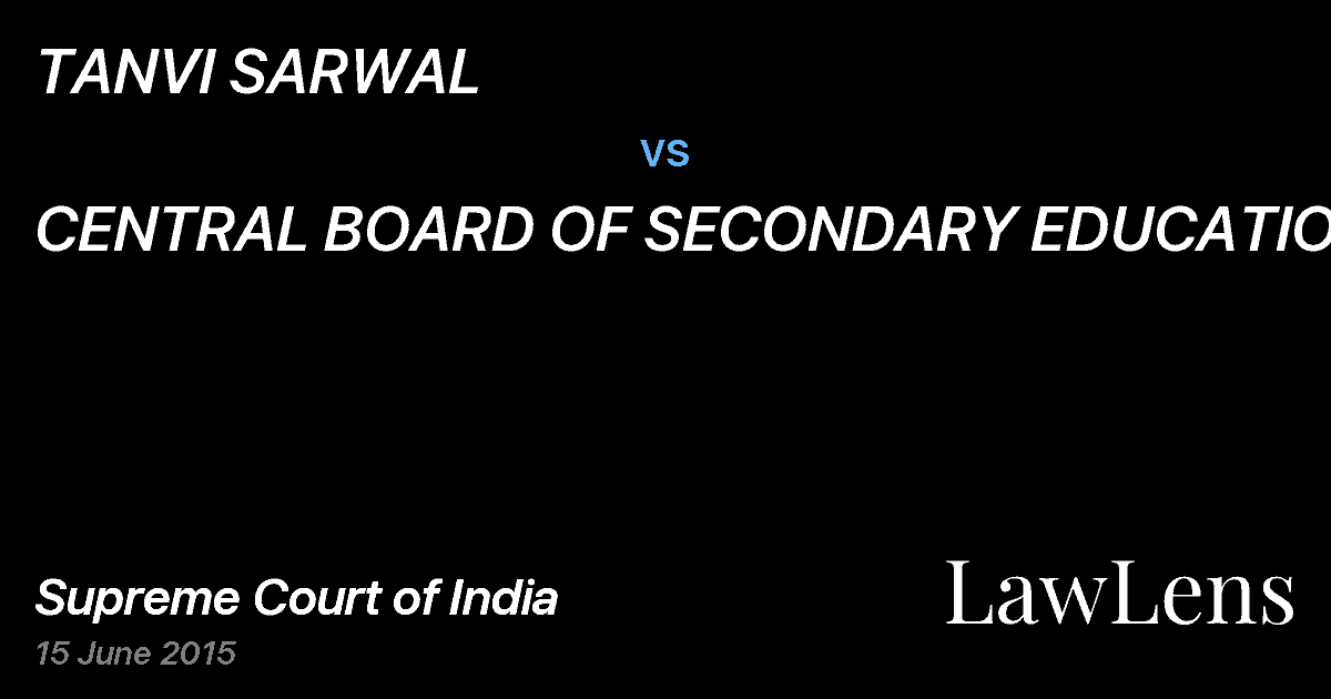 Preview image for TANVI SARWAL vs. CENTRAL BOARD OF SECONDARY EDUCATION .