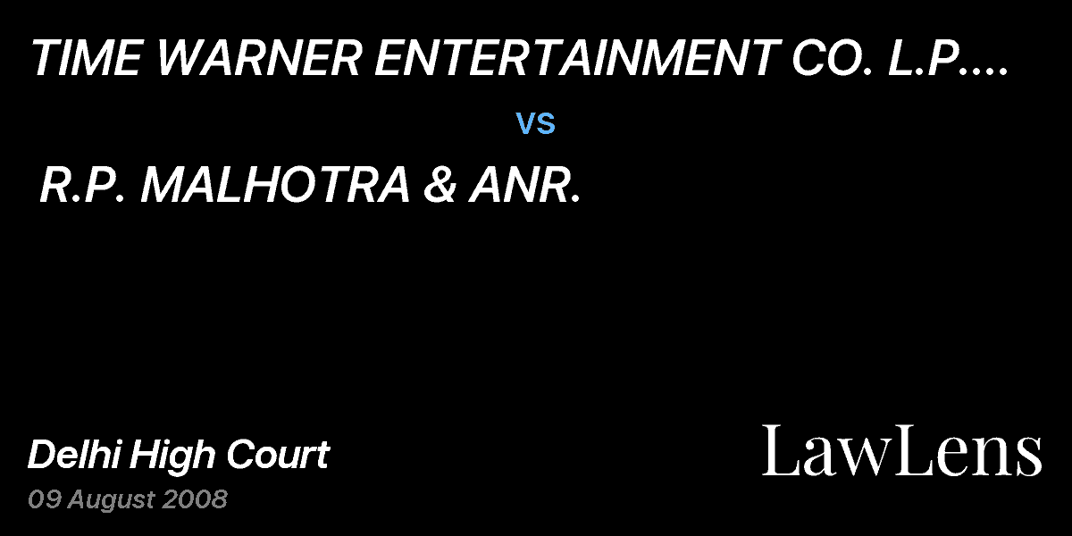 Preview image for TIME WARNER ENTERTAINMENT CO. L.P. & ORS. vs. R.P. MALHOTRA & ANR.