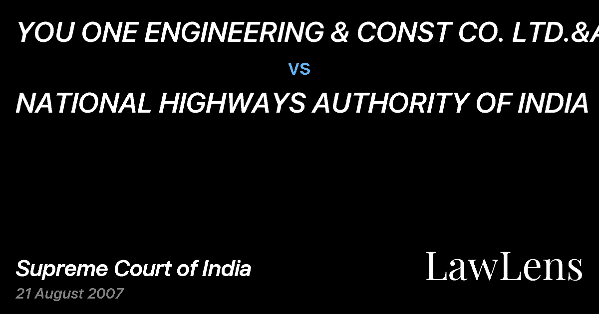 Preview image for YOU ONE ENGINEERING & CONST CO. LTD.&ANR vs. NATIONAL HIGHWAYS AUTHORITY OF INDIA