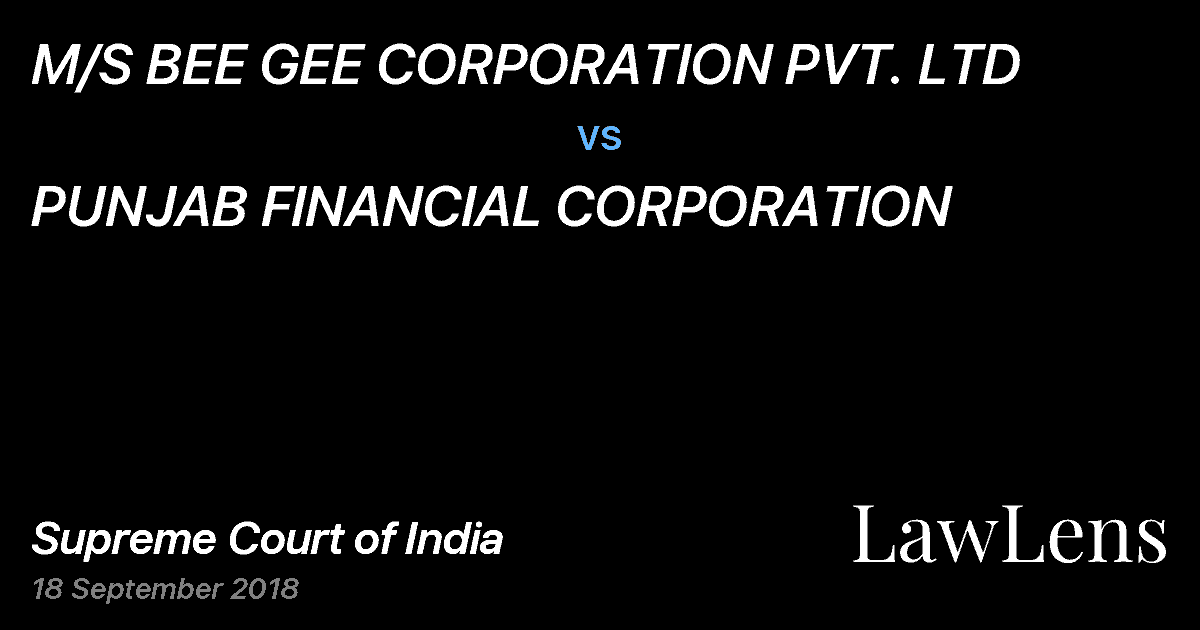 Preview image for M/S BEE GEE CORPORATION PVT. LTD vs. PUNJAB FINANCIAL CORPORATION