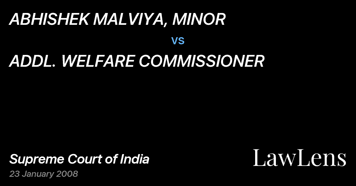 Preview image for ABHISHEK MALVIYA, MINOR vs. ADDL. WELFARE COMMISSIONER