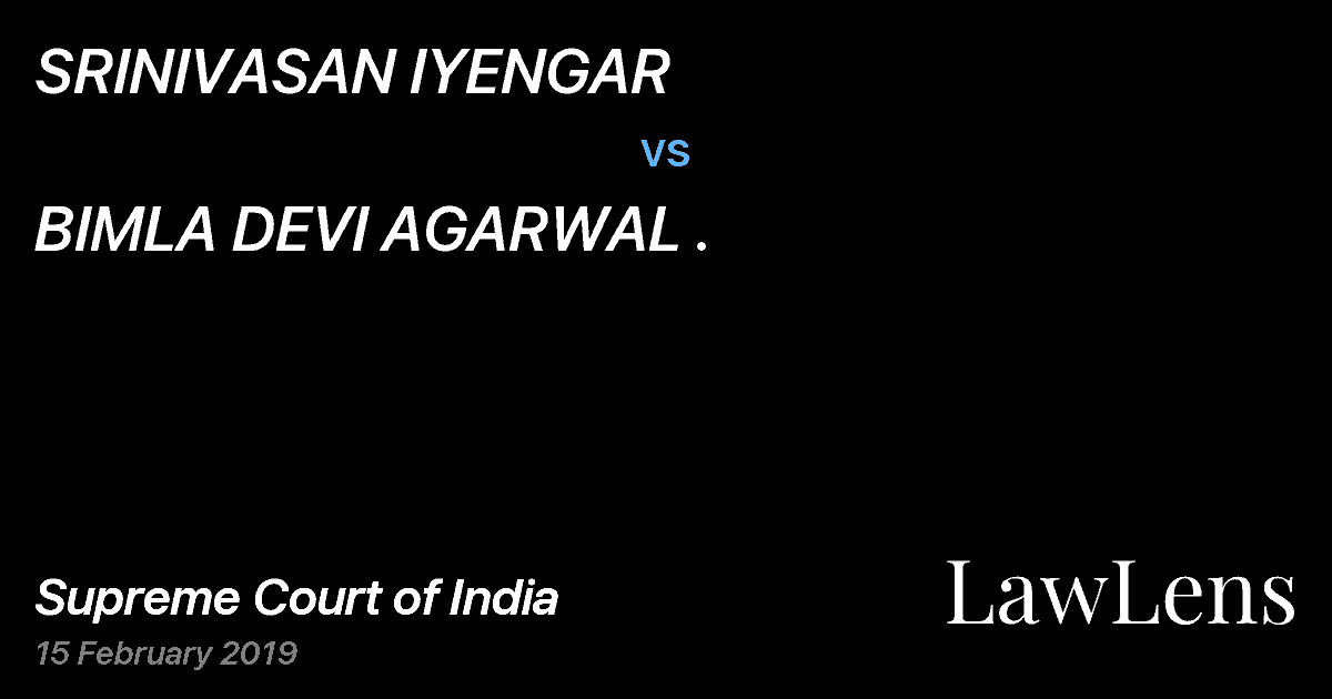Preview image for SRINIVASAN IYENGAR vs. BIMLA DEVI AGARWAL .