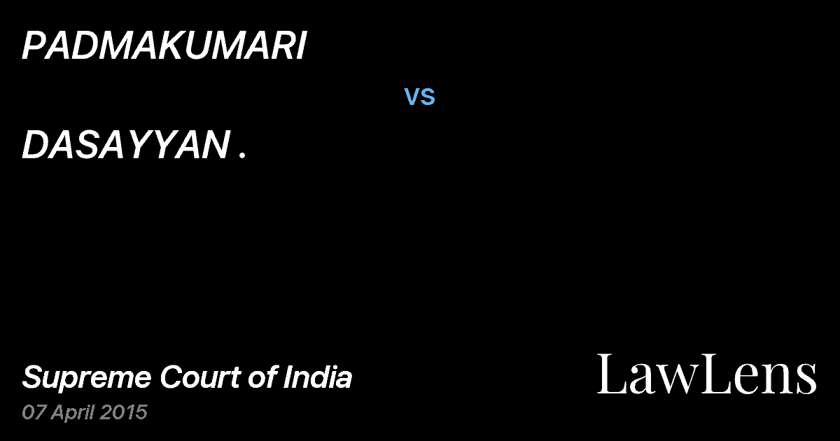 Preview image for PADMAKUMARI vs. DASAYYAN .
