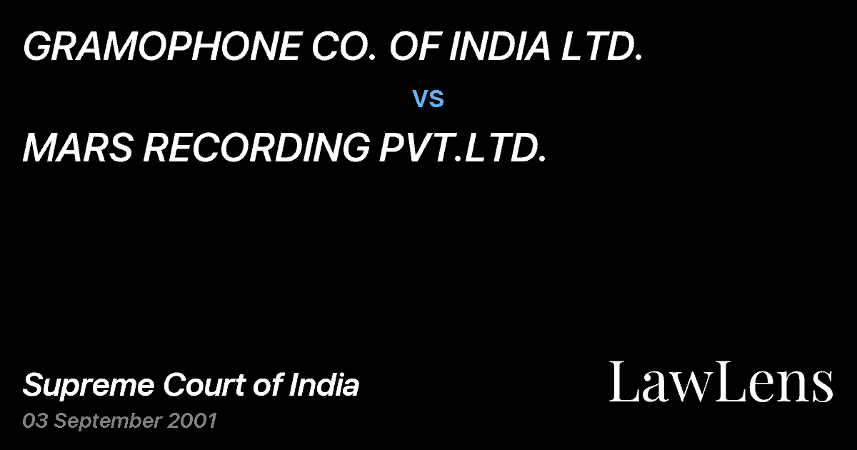Preview image for GRAMOPHONE CO. OF INDIA LTD. vs. MARS RECORDING PVT.LTD.