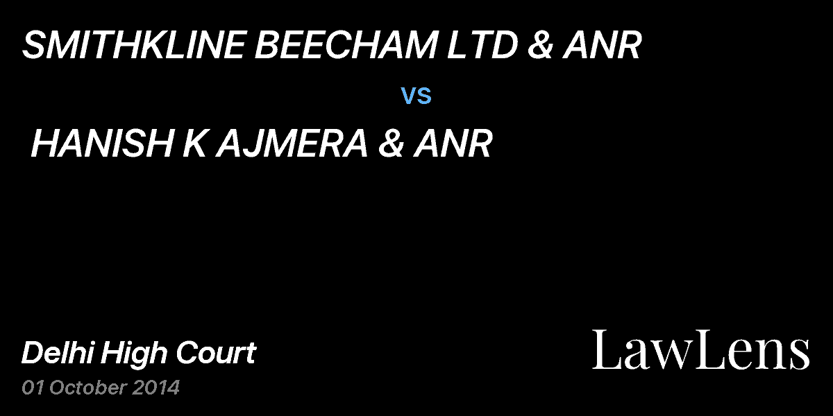 Preview image for SMITHKLINE BEECHAM LTD & ANR  vs.  HANISH K AJMERA & ANR