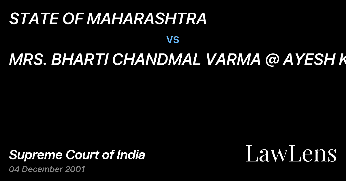 Preview image for STATE OF MAHARASHTRA vs. MRS. BHARTI CHANDMAL VARMA @ AYESH KHAN