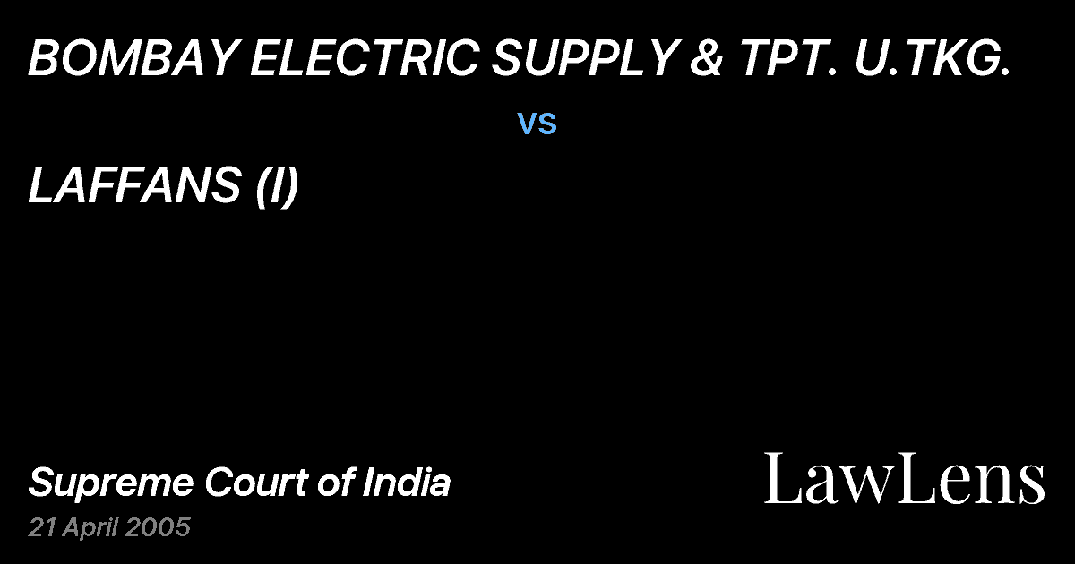 Preview image for BOMBAY ELECTRIC SUPPLY & TPT. U.TKG. vs. LAFFANS (I)