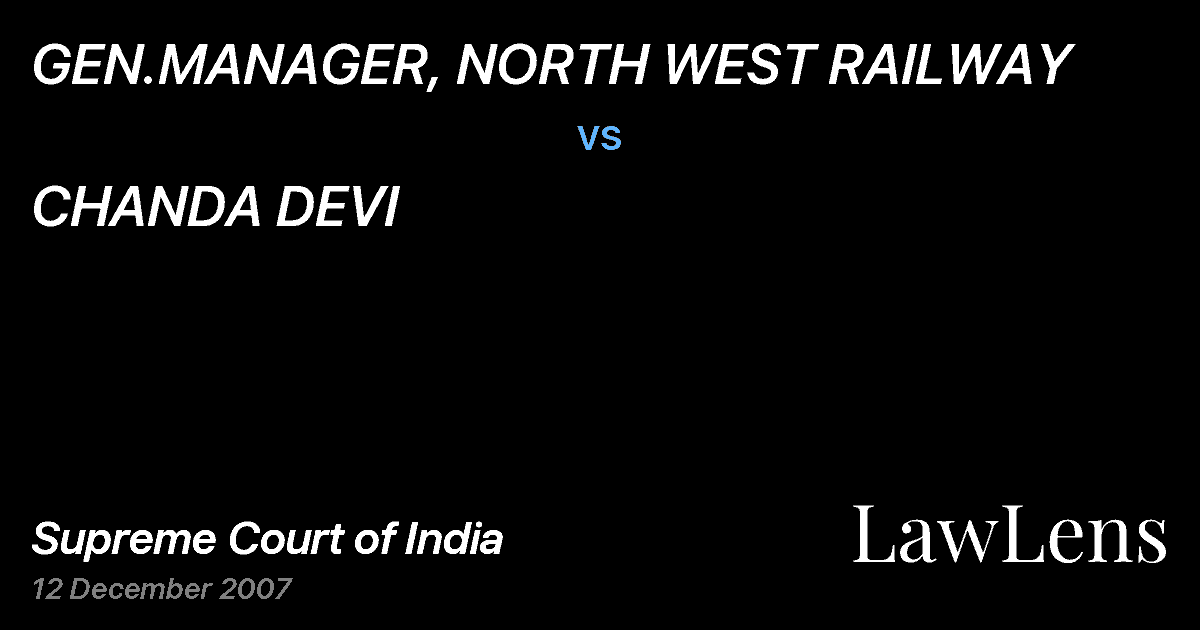 Preview image for GEN.MANAGER, NORTH WEST RAILWAY vs. CHANDA DEVI