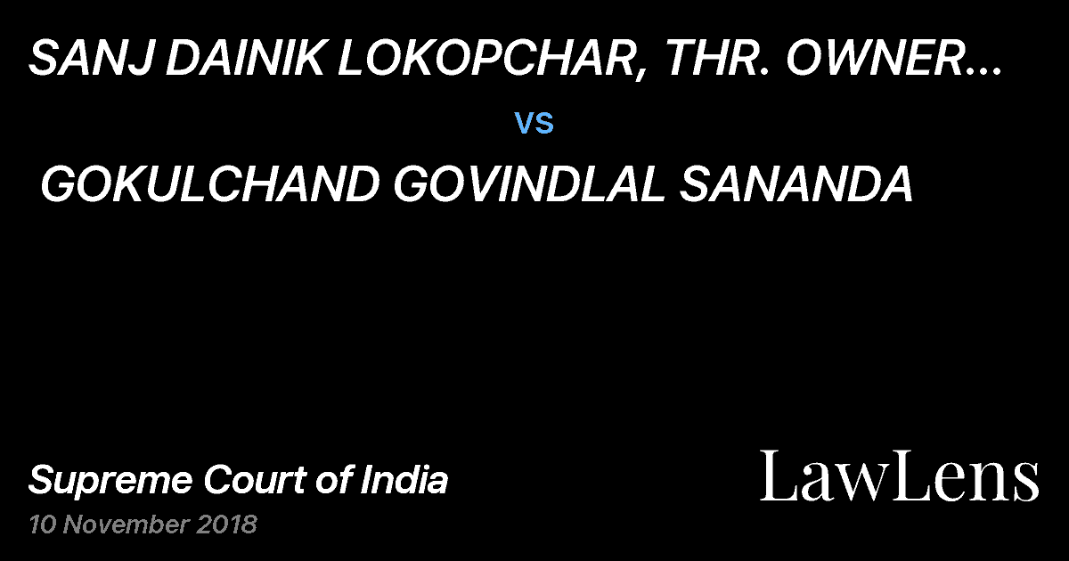 Preview image for SANJ DAINIK LOKOPCHAR, THR. OWNER KISHOR BABUBHAI RUPAREL AND OTHERS  vs.  GOKULCHAND GOVINDLAL SANANDA