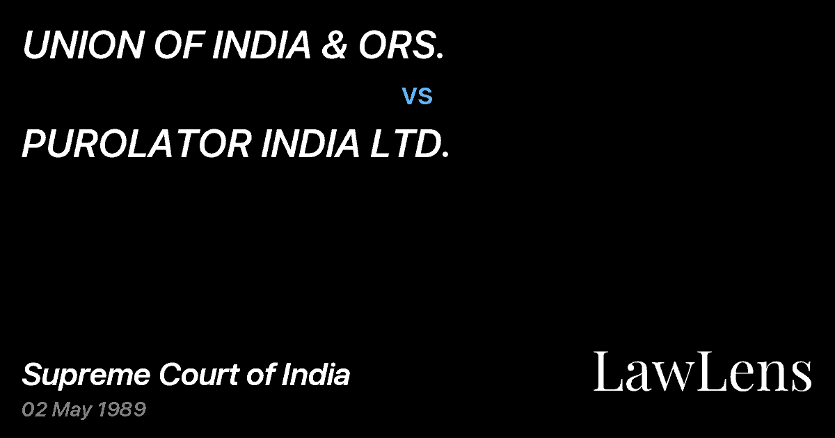 Preview image for UNION OF INDIA & ORS. vs. PUROLATOR INDIA LTD.
