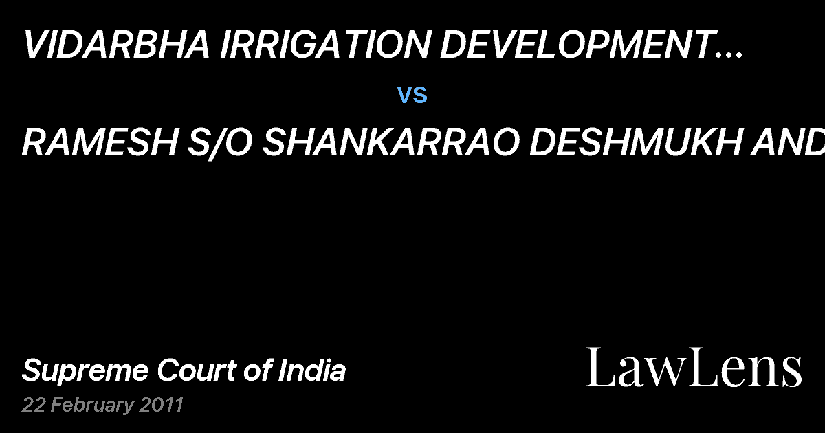 Preview image for VIDARBHA IRRIGATION DEVELOPMENT CORPORATION, THR. ITS EXECUTIVE ENGINEER vs. RAMESH S/O SHANKARRAO DESHMUKH AND 4 OTHERS
