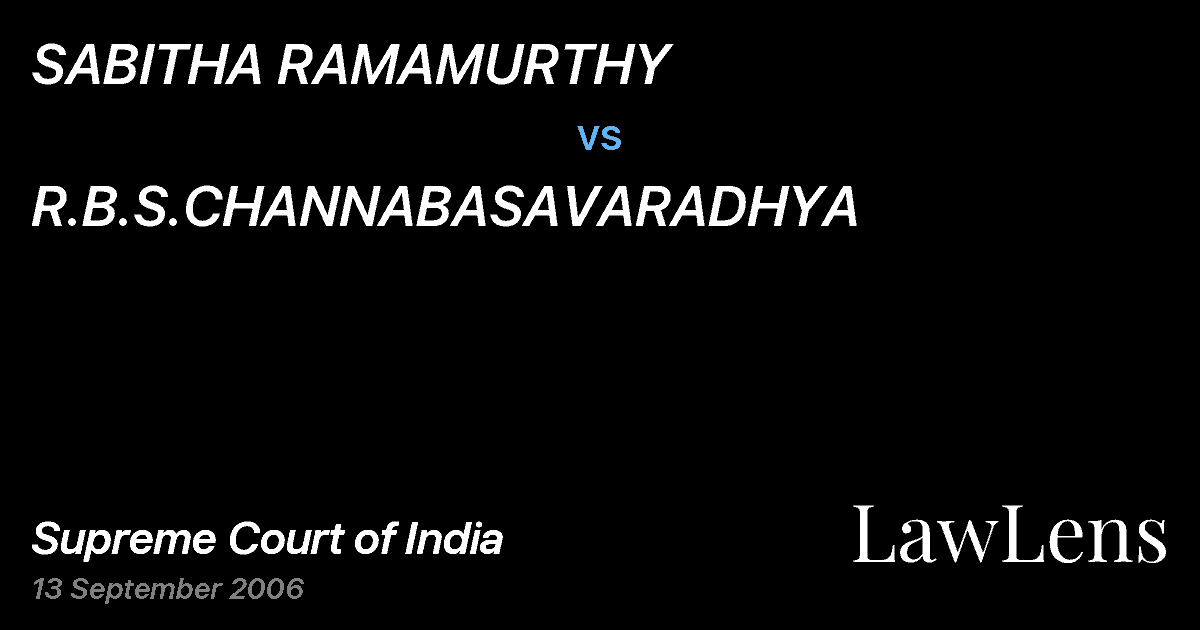 Preview image for SABITHA RAMAMURTHY vs. R.B.S.CHANNABASAVARADHYA